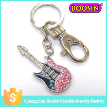 Wholesale Custom 3D Crystal Souvenir Floating Metal Guitar Keychain